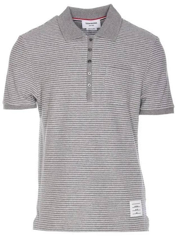 Pinstripe Micro Waffle Pocket Polo Shirt Grey - THOM BROWNE - BALAAN 1