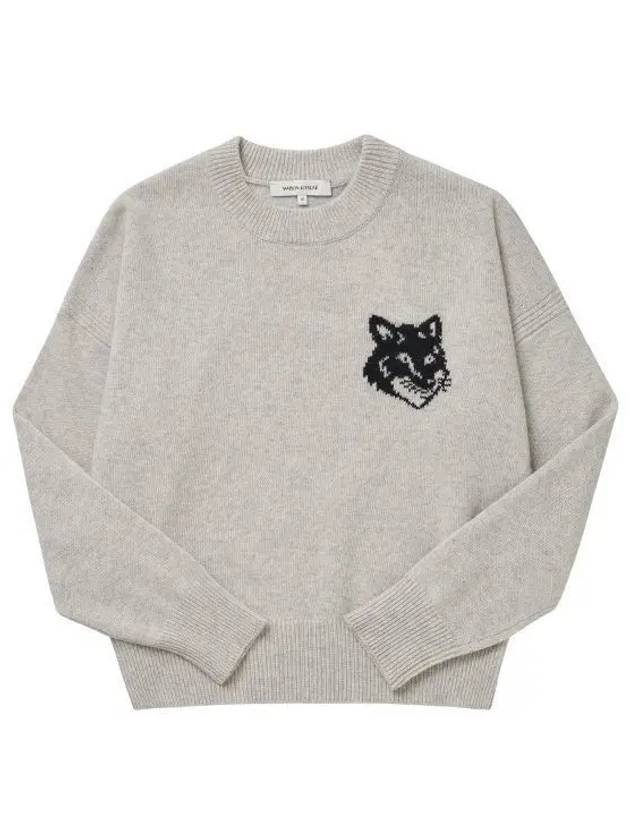 Fox Head Intarsia Comfort Knit Top Light Grey - MAISON KITSUNE - BALAAN 2