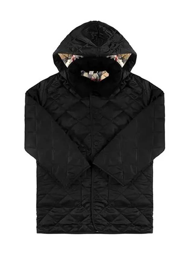 Kids Corduroy Collar Diamond Hooded Quilted Jacket Black - BURBERRY - BALAAN 2