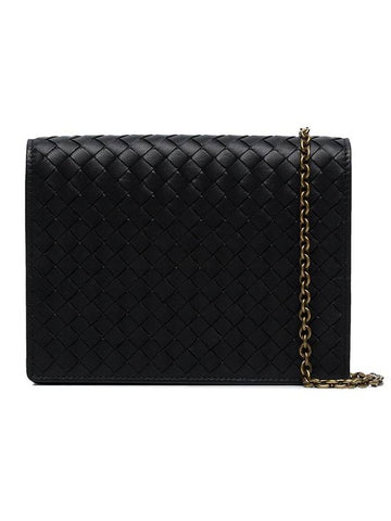 Intrecciato Nappa Chain Cross Bag Black - BOTTEGA VENETA - BALAAN.