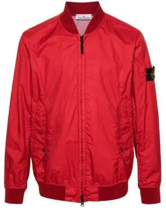 Men's Wappen Patch Zip-Up Bomber Jacket Red - STONE ISLAND - BALAAN 2