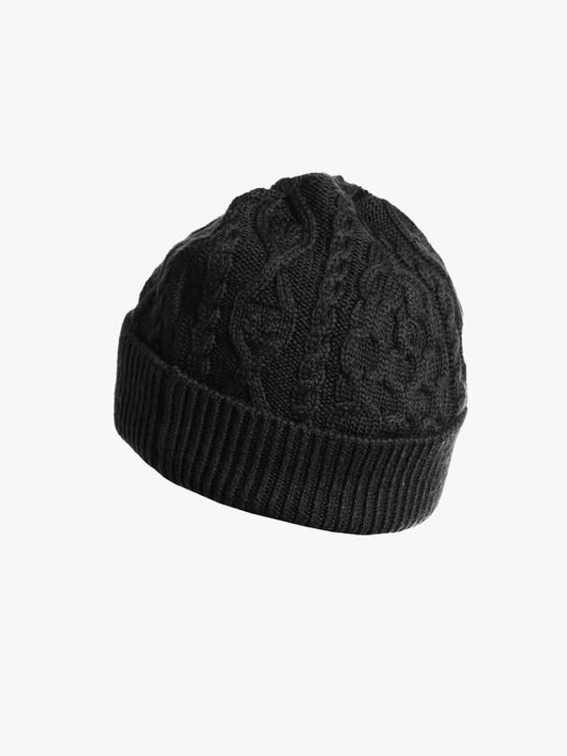 Aran Cable Wool Knit Beanie Black - PARAJUMPERS - BALAAN 3