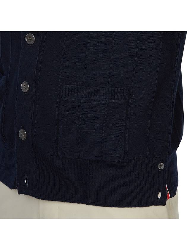 RWB V-neck Striped Virgin Wool Cardigan Navy - THOM BROWNE - BALAAN 9