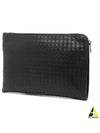 Intrecciato Weaving Zipper Clutch Bag Black - BOTTEGA VENETA - BALAAN 2