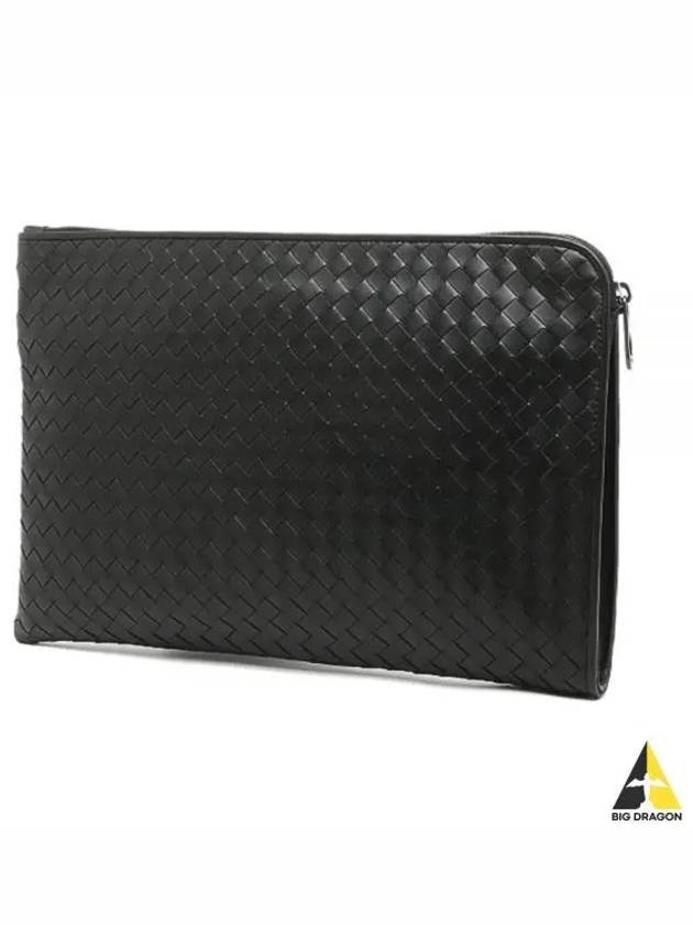 Intrecciato Weaving Zipper Clutch Bag Black - BOTTEGA VENETA - BALAAN 2