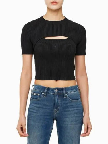 JEANS Women s Black 3 IN 1 Ribbed Short Sleeve Sweater J223332 BEH - CALVIN KLEIN - BALAAN 1