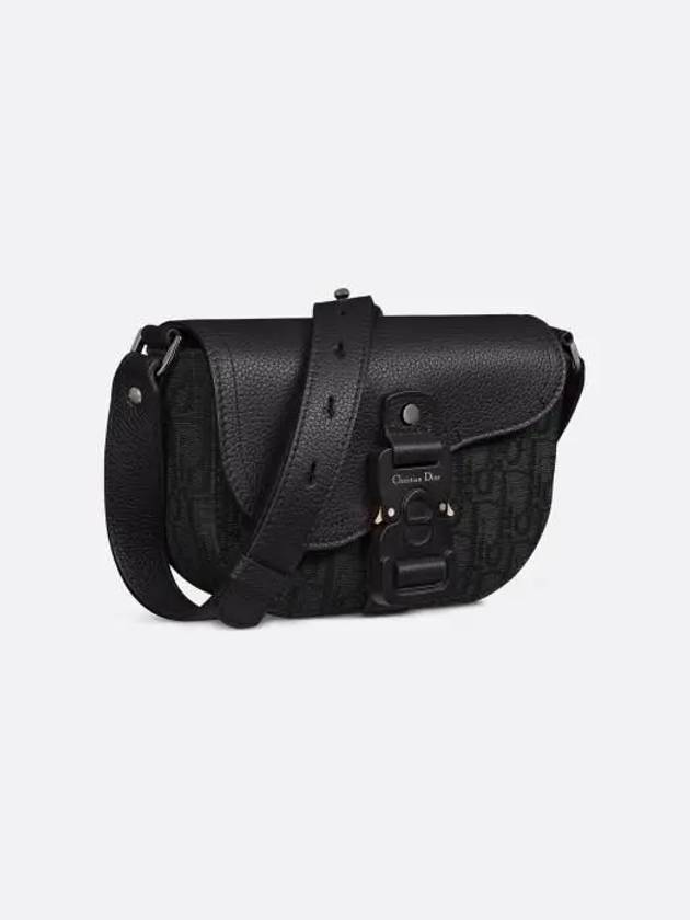 Mini Saddle Strap Grained Calfskin Oblique Jacquard Messenger Bag Black - DIOR - BALAAN 3