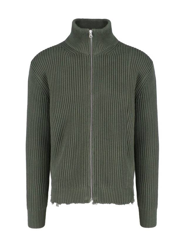 Ribbed Knit Zipper Cardigan Green - MAISON MARGIELA - BALAAN 1