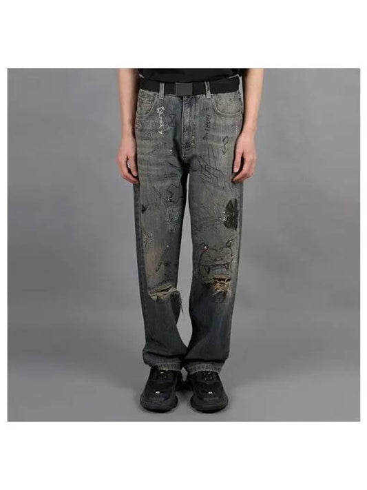 Graffiti loose fit denim pants - BALENCIAGA - BALAAN 2