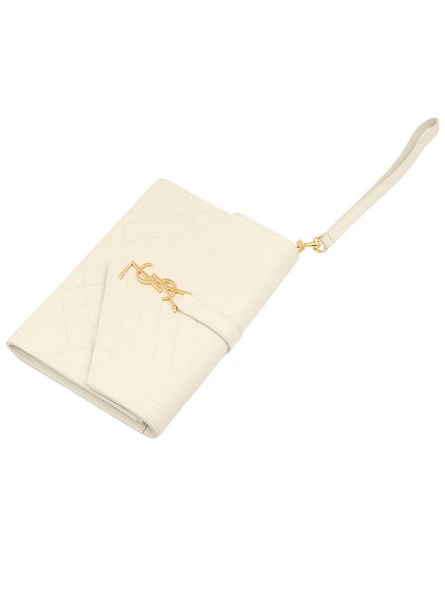 Blanc Vintage White Grande Poudre Embossed Gold Monogram Envelope Strap Clutch - SAINT LAURENT - BALAAN 5