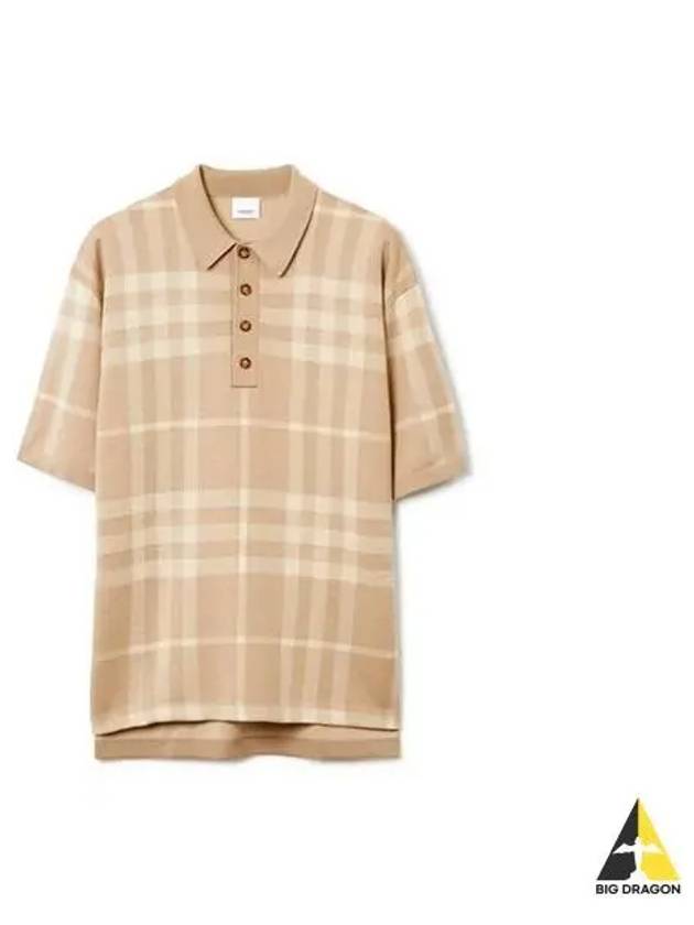 Wool silk blend check polo short sleeve beige 8068482 - BURBERRY - BALAAN 2