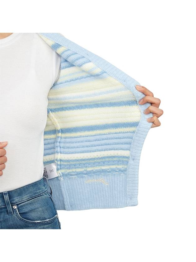 Striped Soft Wool Cardigan Light Blue - GANNI - BALAAN 11