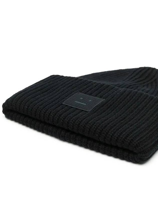 Face Patch Ribbed Wool Beanie Black - ACNE STUDIOS - BALAAN 5