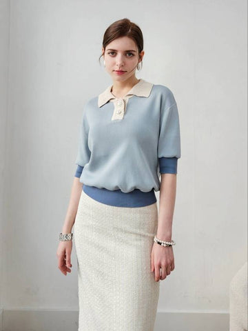 Pique collar knit sky blue Pique collar knit - PRETONE - BALAAN 1