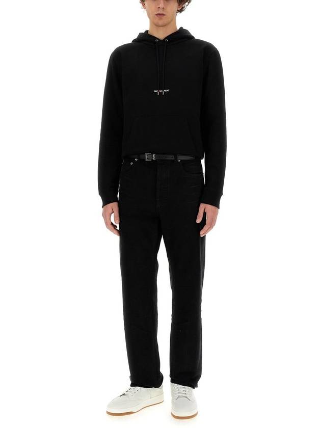 Denim Cotton Straight Jeans Black - SAINT LAURENT - BALAAN 3