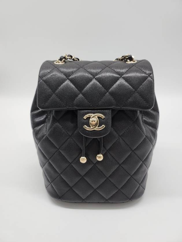 Shiny Grained Calfskin Gold Metal Backpack Black - CHANEL - BALAAN 3