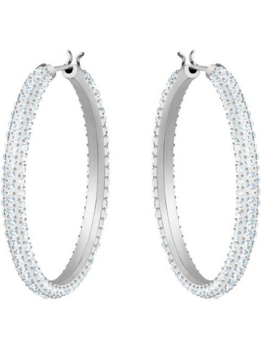 Stone Hoop Pave Large Earrings Silver - SWAROVSKI - BALAAN 1