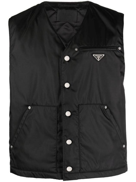 triangle logo re-nylon padded vest black - PRADA - BALAAN 1