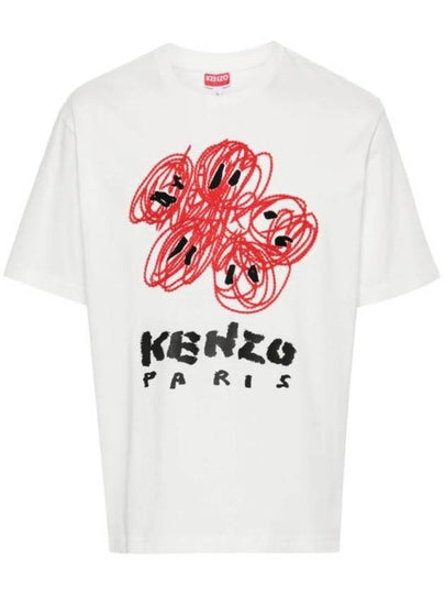 Drawn Varsity Embroidered Classic Cotton T-Shirt White - KENZO - BALAAN 2