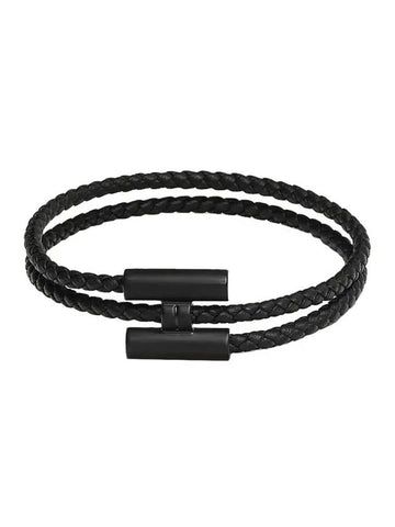 Tournis Tresse Leather Bracelet Noir - HERMES - BALAAN 1