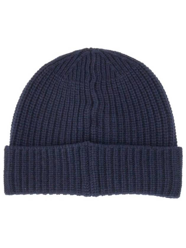 Logo Patch Rib Wool Beanie Navy - STONE ISLAND - BALAAN 3