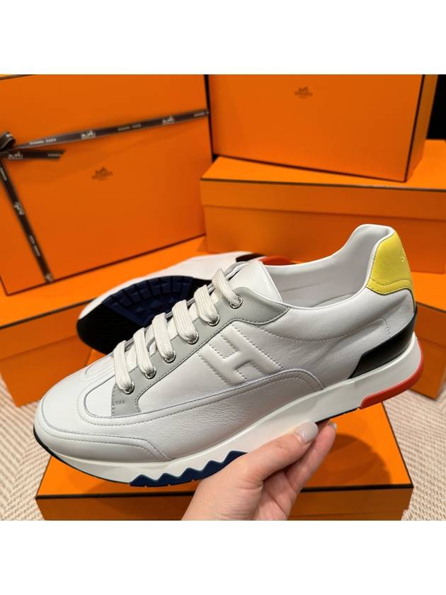 Men's Trail Sneakers Calfskin Multicolor White Yellow - HERMES - BALAAN 4