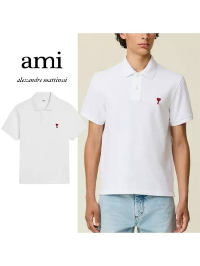 Heart Logo Polo Shirt White - AMI - BALAAN 2