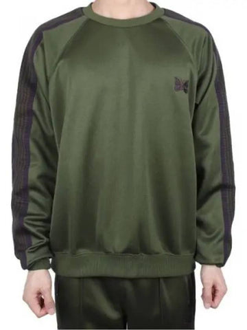 Men s Track Crew Neck Long Sleeve T shirt Poly Smooth Olive OT227 270957 1120150 - NEEDLES - BALAAN 1