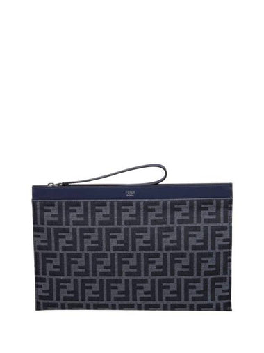 FF Medium Flat Clutch Bag Blue - FENDI - BALAAN 1