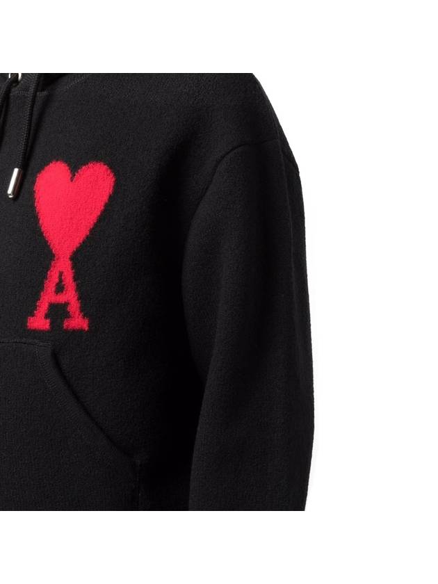 Big Heart Logo Wool Hoodie Black - AMI - BALAAN 4