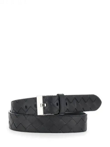 Black Intrecciato Leather Belt - BOTTEGA VENETA - BALAAN 1