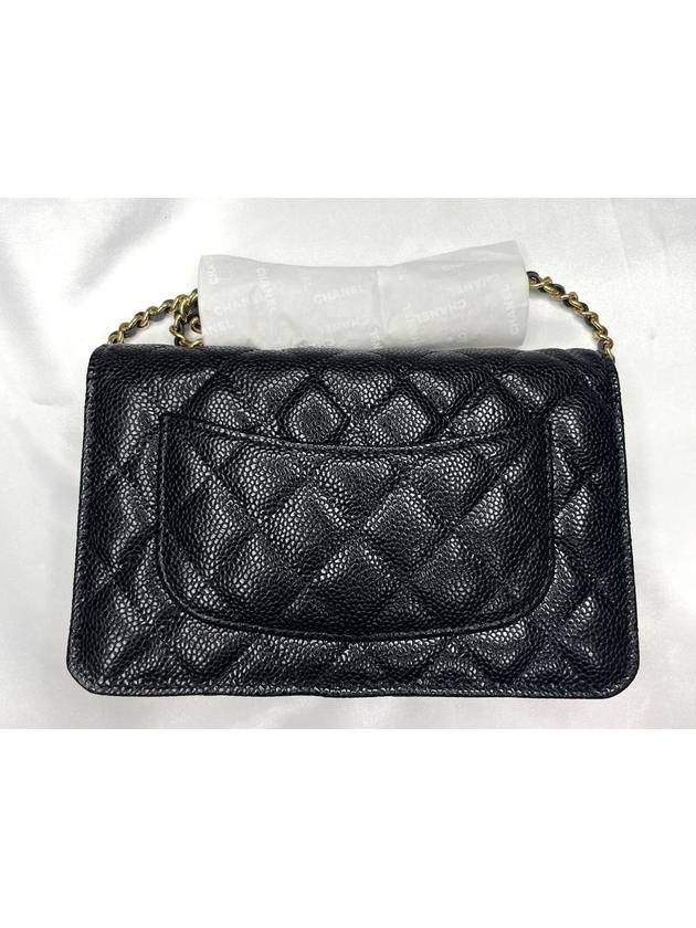 Classic Wallet On Chain Crossbody Bag Grained Calfskin Gold Black - CHANEL - BALAAN 3