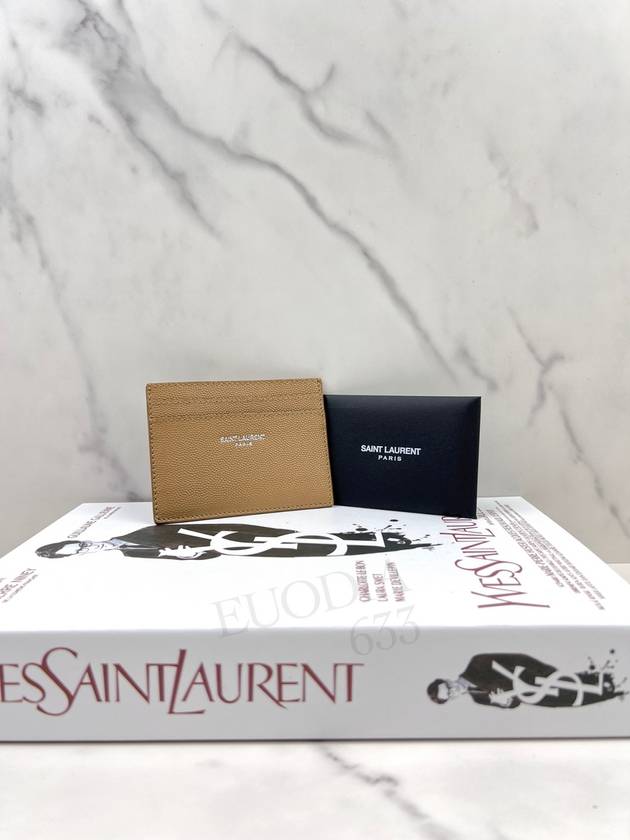 Logo Detail Calfskin Card Wallet Teakwood - SAINT LAURENT - BALAAN 9