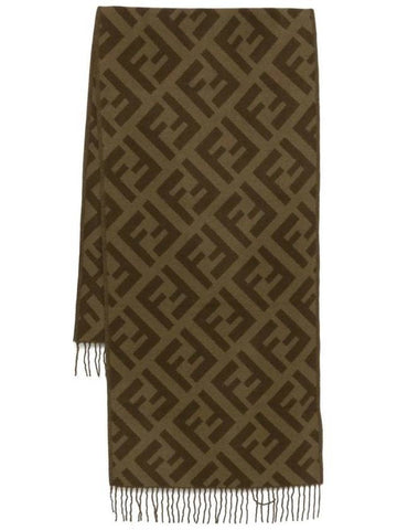 FF Motif Fringe Cashmere Scarf Green - FENDI - BALAAN 1