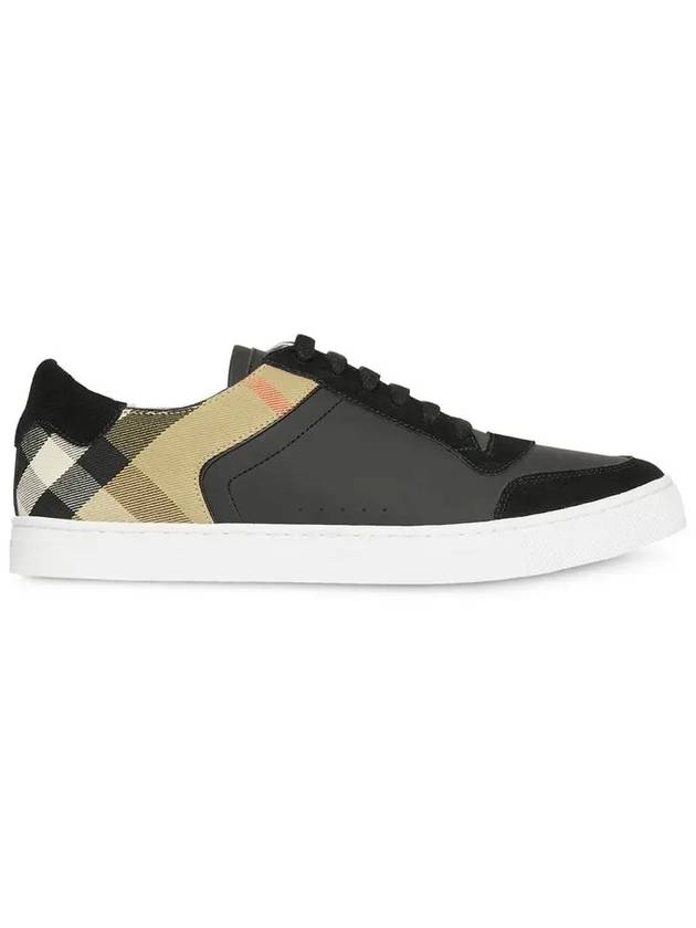 House Check Leather Suede Low Top Sneakers Black - BURBERRY - BALAAN 3