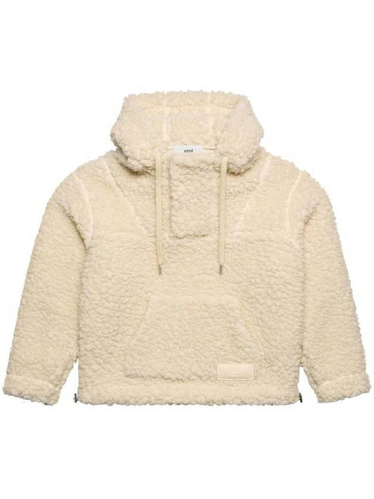 Drawstring Fleece Hoodie Ivory - AMI - BALAAN 1