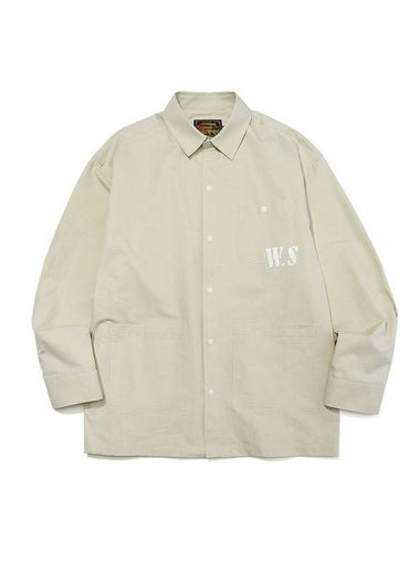 Military Utility Cotton Double Pocket Long Sleeve Shirt Ivory - OGARP - BALAAN 1