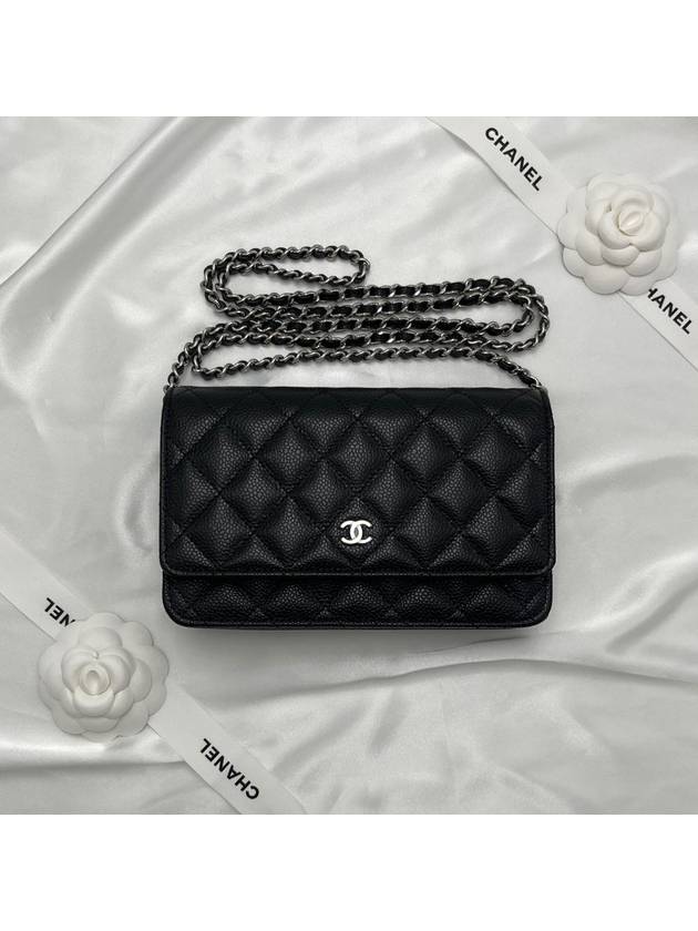 Classic Crossbag On Chain Grained Calfskin & Silver Black - CHANEL - BALAAN 4