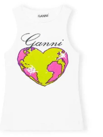 Graphic Rib Heart Tank Cotton Sleeveless White - GANNI - BALAAN 2