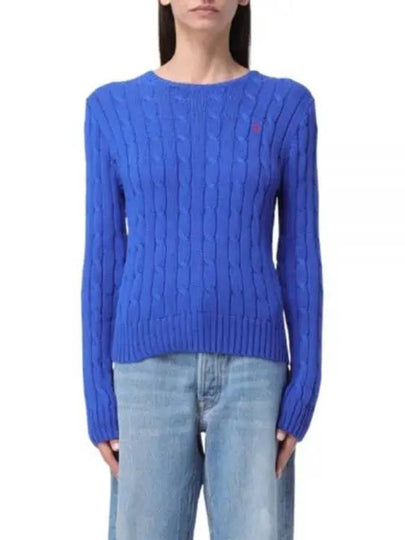 Embroidered Logo Pony Cable Knit Top Blue - POLO RALPH LAUREN - BALAAN 2