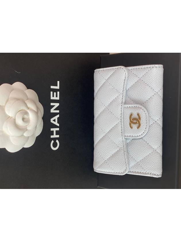 Classic Snap Knock Tok Card Wallet Light Sky Blue Gold AP0214 - CHANEL - BALAAN 6