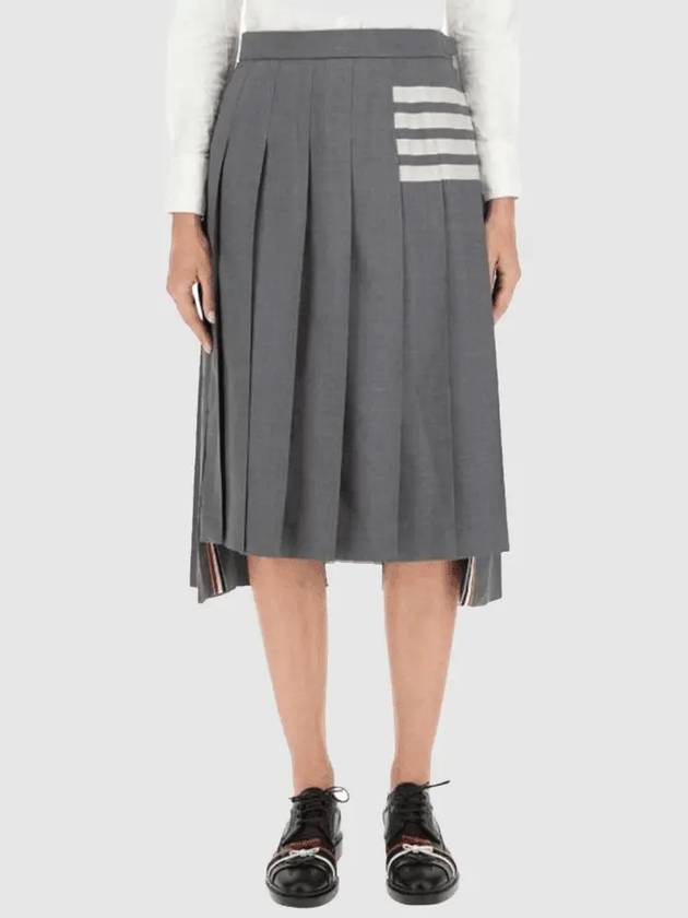 4 Bar Logo Plain Weave Wool Pleated Skirt Grey - THOM BROWNE - BALAAN 2