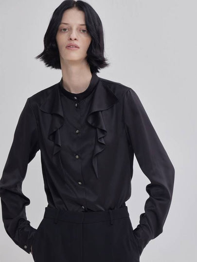 Pleated Detail Satin Blouse Black - LIE - BALAAN 2