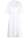 Belted Poplin Cotton Midi Dress White - THOM BROWNE - BALAAN 2