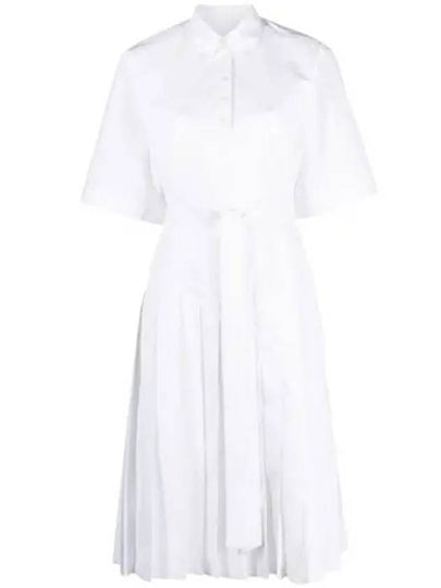 Belted Poplin Cotton Midi Dress White - THOM BROWNE - BALAAN 2