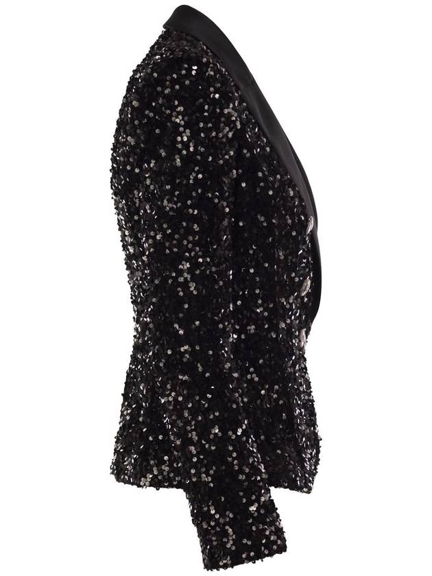 Double-breasted jacket in chenille embroidered with sequins - ELISABETTA FRANCHI - BALAAN 3