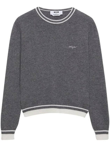 Embroidered Logo Knit Top Grey - MSGM - BALAAN 1