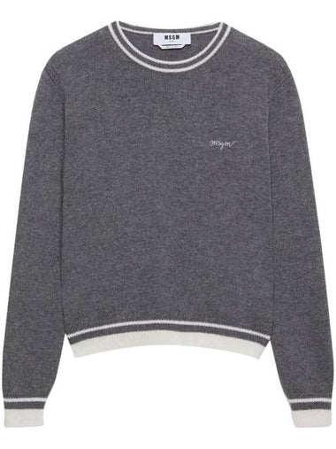 Embroidered Logo Knit Top Grey - MSGM - BALAAN 1