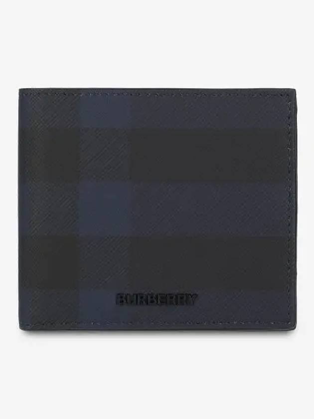 Check Half Leather Half Wallet Navy - BURBERRY - BALAAN 2