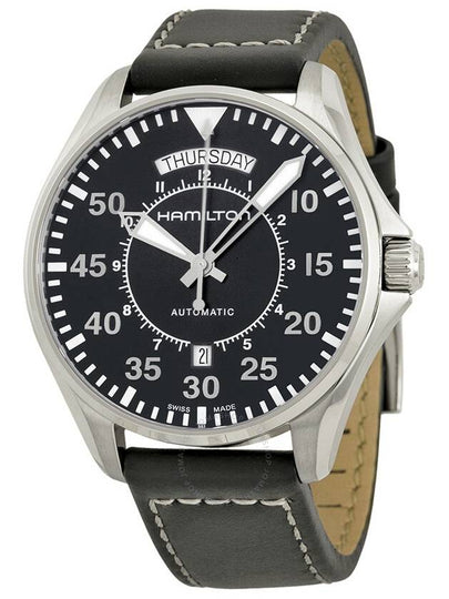 Aviation Pilot Day-Date Leather Watch Black - HAMILTON - BALAAN 2